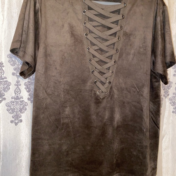 Olivaceous Suede V-Cut Tee - Picture 3 of 10